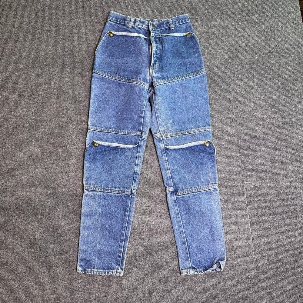 Vintage High Waisted Multi Pocket Cargo Jeans Medium Wash Straight Leg Blue